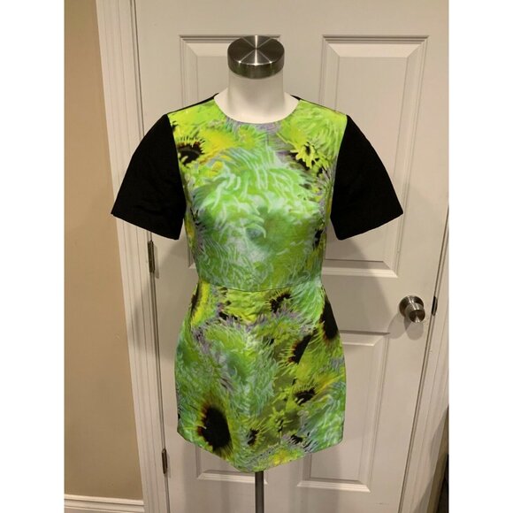 Tibi Green Floral Print Short Sleeve Fit & Flare Party Dress, Size 2 - Picture 1 of 7
